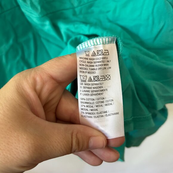 IsaacMizrahiLive Top Womens Large Blue Teal Scoop Neck Short Sleeve FLAW - Picture 3 of 5